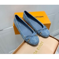 Stylish Louis Vuitton Monogram Denim Ballerinas with Bow Light Blue 0407127