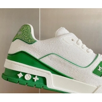 Grade Louis Vuitton LV Trainer Sneakers with Allover Crystals White/Green 0407132