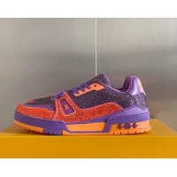 Good Quality Louis Vuitton LV Trainer Sneakers with Allover Crystals Purple/Orange 407133