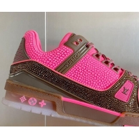 Purchase Louis Vuitton LV Trainer Sneakers with Allover Crystals Pink/Brown 407134