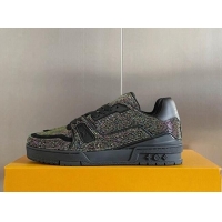 Best Grade Louis Vuitton LV Trainer Sneakers with Allover Crystals Black/Multicolor 0412003