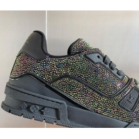 Best Grade Louis Vuitton LV Trainer Sneakers with Allover Crystals Black/Multicolor 0412003