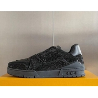 Classic Hot Louis Vuitton LV Trainer Sneakers with Allover Crystals All Black 0412004