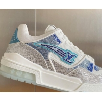 Good Looking Louis Vuitton LV Trainer Sneakers with Allover Crystals Silver/Light Blue 0412008