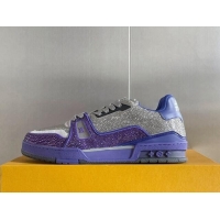 Pretty Style Louis Vuitton LV Trainer Sneakers with Allover Crystals Silver/Purple 412009