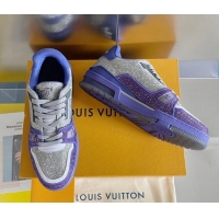 Pretty Style Louis Vuitton LV Trainer Sneakers with Allover Crystals Silver/Purple 412009