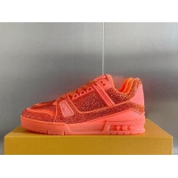 Hot Style Louis Vuitton LV Trainer Sneakers with Allover Crystals Orange 0412010