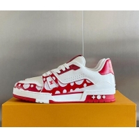 Good Taste Louis Vuitton LV x YK Trainer Sneakers with Infinity Dots Red 0412016