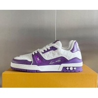 Top Quality Louis Vuitton LV Trainer Sneakers in Mini Monogram Leather Purple 0412019