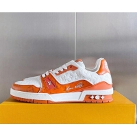 Good Looking Louis Vuitton LV Trainer Sneakers in Mini Monogram Leather Orange 0412020