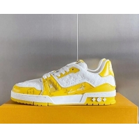 Durable Louis Vuitton LV Trainer Sneakers in Mini Monogram Leather Yellow 0412021