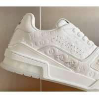 Classic Practical Louis Vuitton LV Trainer Sneakers in Mini Monogram Leather All White 0412026