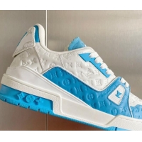 Top Grade Louis Vuitton LV Trainer Sneakers in Mini Monogram Leather Light Blue 412028