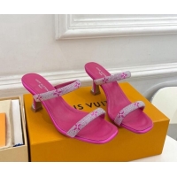 Best Quality Louis Vuitton Sparkle Crystal Strap Heel Slide Sandals 6.5cm Dark Pink 0427066