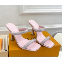 Elegant Louis Vuitton Sparkle Crystal Strap Heel Slide Sandals 9.5cm Light Pink 0427068