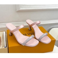 Hot Style Louis Vuitton Sparkle Heel Slide Sandals 6.5cm in Satin Light Pink 427072