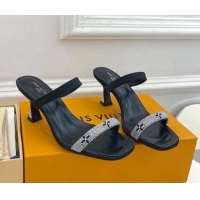 Good Quality Louis Vuitton Sparkle Heel Slide Sandals 6.5cm in Satin Black 0427075