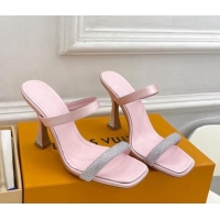 Stylish Louis Vuitton Sparkle Heel Slide Sandals 9.5cm in Satin Light Pink 0427076