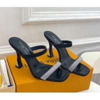 Sumptuous Louis Vuitton Sparkle Heel Slide Sandals 9.5cm in Satin Black 427079