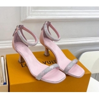 Luxury Louis Vuitton Sparkle Crystal Strap Medium Heel Sandals 6.5cm Light Pink 427080