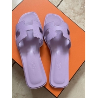 High Quality Hermes Oran Leather Flat Slide Sandal HE7410 Purple