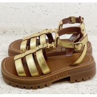 Best Price Celine Clea Triomphe Gladiator Chunky Sandals in CE8794 Gold Metallic Calfskin