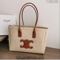 Top Quality Celine Cabas Drawstring Cuir Triomphe Tote Bag in Textile and Calfskin 199972 Natural/Tan 2022