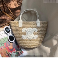 Famous Brand Celine Raffia Basket Bag 0407 Beige/White 2023