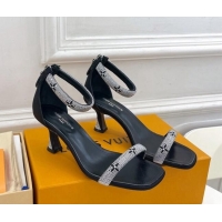 Discount Louis Vuitton Sparkle Crystal Strap Medium Heel Sandals 6.5cm Black 0427083