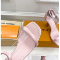 Stylish Louis Vuitton Sparkle Medium Heel Satin Sandals 6.5cm with Signature Light Pink 0427096