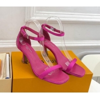 Classic Hot Louis Vuitton Sparkle Medium Heel Satin Sandals 6.5cm with Signature Dark Pink 0427098