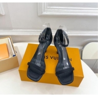 Discount Fashion Louis Vuitton Sparkle Medium Heel Satin Sandals 6.5cm with Signature Black 427099