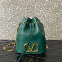 Well Crafted VALENTINO VLOGO SIGNATURE Lambskin Mini Bucket Bag FI16 blackish green