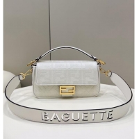 New Design Fendi Baguette canvas bag with FF embroidery 8BR600 white