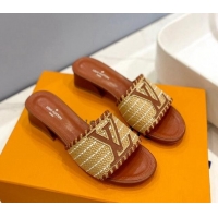 Best Price Louis Vuitton Starboard Heel Slide Sandal 4cm in LV Raffia and Leather Brown 427112