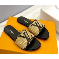 Trendy Design Louis Vuitton Starboard Flat Slide Sandal in LV Raffia and Leather Black 427119