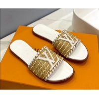 Popular Style Louis Vuitton Starboard Flat Slide Sandal in LV Raffia and Leather White 0427120