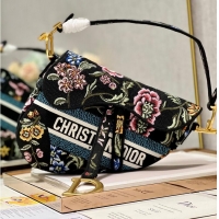 Low Cost DIOR SADDLE BAG black Multicolor Dior Petites Fleurs Embroidery M0446CE