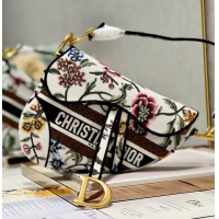 Popular Style DIOR SADDLE BAG White Multicolor Dior Petites Fleurs Embroidery M0446CEA