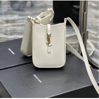 Buy Discount SAINT LAURENT LE 5 A 7 MINI VERTICAL IN SHINY LEATHER 7352142 BLANC VINTAGE