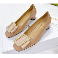 Dior Idylle Patent Leather Pumps 3.5cm with Pearl Bow Apricot 100973