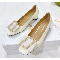 Grade Dior Idylle Patent Leather Pumps 3.5cm with Pearl Bow White 100974