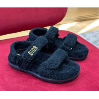 Classic Hot Dior Dioract Shearling Sandals Black 2110116