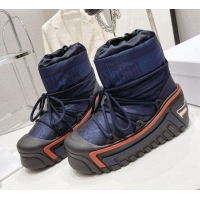 Luxury Dior Dioralps Snow Ankle Boots in Dark Blue Oblique Shiny Nylon 110123