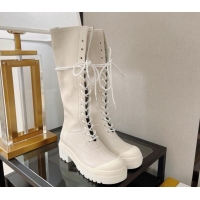 Perfect Dior Arcade Stretch Leather Lace-up High Boots 4.5cm White 120202