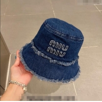 Promotional Miu Miu Denim Bucket Hat with Fringe 0512 Blue 2023