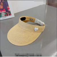 Stylish Cheap Miu Miu Straw Visor Hat with Heart Charm 0512 Beige/White 2023