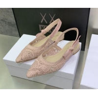 Best Price Dior J'Adior Slingback Ballerina Flat in Nude Macrame Embroidered Cotton 122319