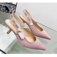 Luxury Cheap Dior J'Adior Slingback Pumps 6.5cm in Pink Embroidered Cotton 122322