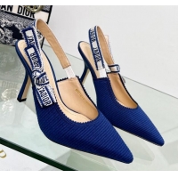 Shop Duplicate Dior J'Adior Slingback Pumps 9.5cm in Royal Blue Embroidered Cotton 122324